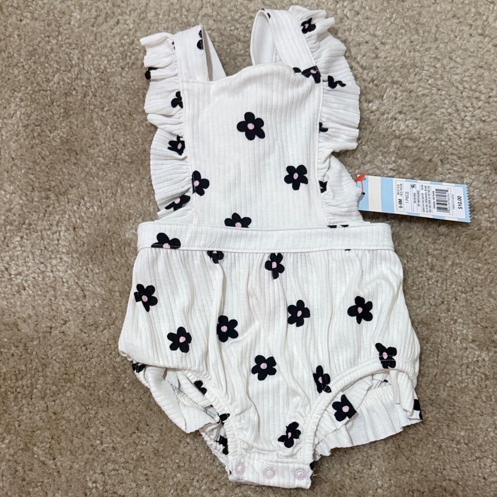 cat and jack Floral Ruffle Kids Romper - White and Black